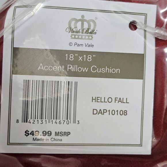 NWT VIRAH BELLA Throw Accent Pillow Hello Fall 18 x 18 Country Bohemian Shabby - Picture 6 of 6